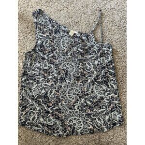 Seven Sisters Womens Blue Floral One Shoulder Blue Top Size XS Pull Over Casual